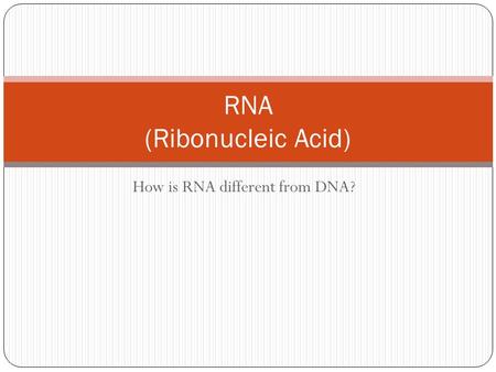 How is RNA different from DNA? RNA (Ribonucleic Acid)