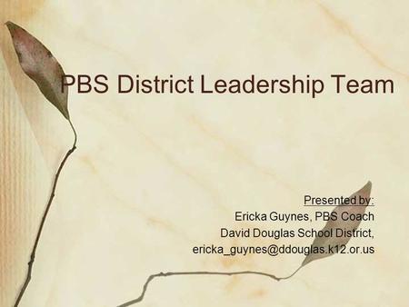 PBS District Leadership Team Presented by: Ericka Guynes, PBS Coach David Douglas School District,