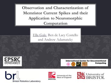 Ella Gale, Ben de Lacy Costello and Andrew Adamatzky Observation and Characterization of Memristor Current Spikes and their Application to Neuromorphic.