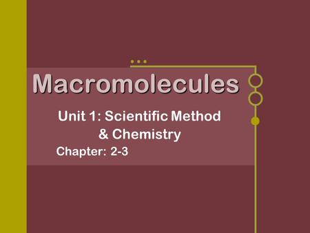 Unit 1: Scientific Method & Chemistry Chapter: 2-3