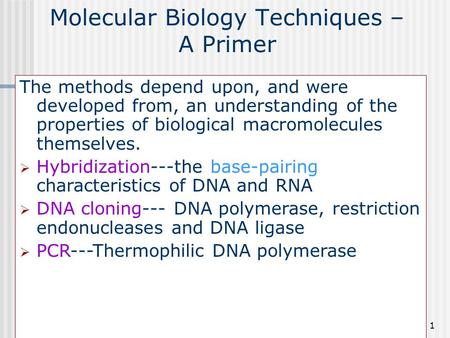 Molecular Biology Techniques – A Primer