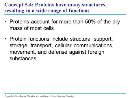 Proteins account for more than 50% of the dry mass of most cells