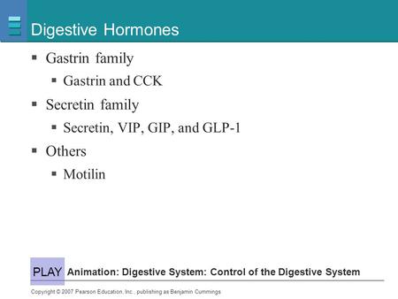 Digestive Hormones Gastrin family Secretin family Others