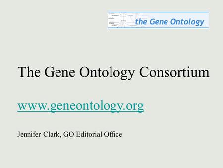 The Gene Ontology Consortium www.geneontology.org Jennifer Clark, GO Editorial Office.