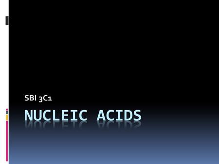 SBI 3C1. Nucleic Acids  Associated with genetic/hereditary information  There are 2 different types of nucleic acids: 1. DNA - Deoxyribonucleic Acid.