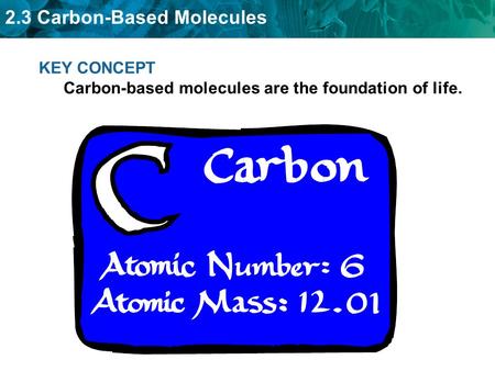 KEY CONCEPT Carbon-based molecules are the foundation of life.