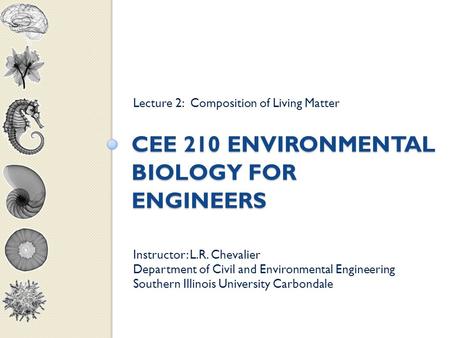 CEE 210 ENVIRONMENTAL BIOLOGY FOR ENGINEERS Lecture 2: Composition of Living Matter Instructor: L.R. Chevalier Department of Civil and Environmental Engineering.
