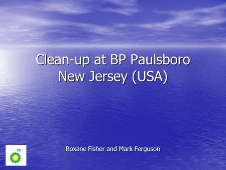 Clean-up at BP Paulsboro New Jersey (USA) Roxane Fisher and Mark Ferguson.