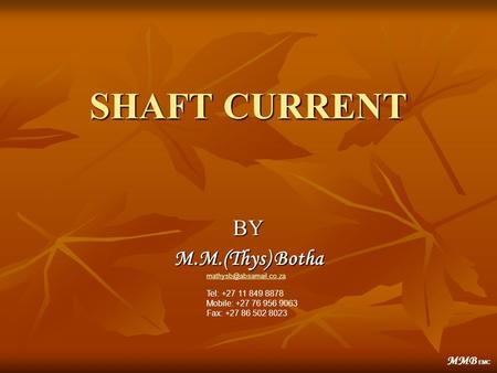 SHAFT CURRENT BY M.M.(Thys) Botha MMB EMC Tel: