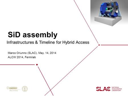 SiD assembly Marco Oriunno (SLAC), May. 14, 2014 ALCW 2014, Fermilab Infrastructures & Timeline for Hybrid Access.