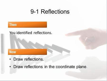 9-1 Reflections You identified reflections. Draw reflections.