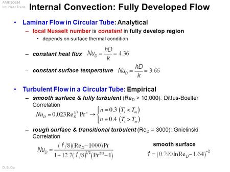 Internal Convection: Fully Developed Flow