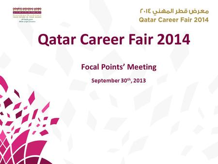 Qatar Career Fair 2014 Focal Points’ Meeting September 30 th, 2013.
