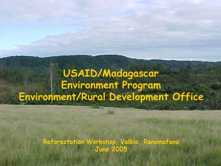 USAID/Madagascar Environment Program Environment/Rural Development Office Reforestation Workshop, Valbio, Ranomafana June 2005.