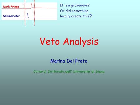 Veto Analysis Marina Del Prete Corso di Dottorato dell’ Universita’ di Siena It is a gravewave? Or did something locally create this ? Seismometer Dark.