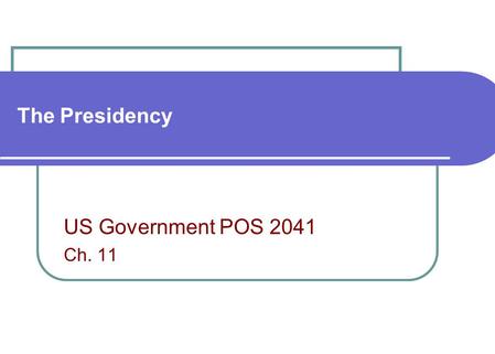 The Presidency US Government POS 2041 Ch. 11.