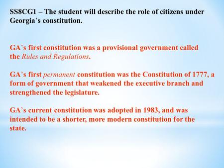 GA’s first constitution was a provisional government called