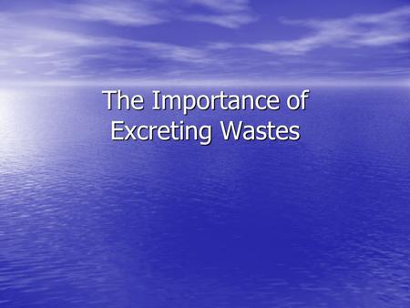 The Importance of Excreting Wastes. Why Pee? The body runs chemical reactions necessary for life. The products of these reactions tend to be useful to.