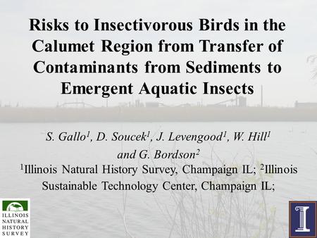 Risks to Insectivorous Birds in the Calumet Region from Transfer of Contaminants from Sediments to Emergent Aquatic Insects S. Gallo 1, D. Soucek 1, J.