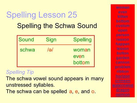 Spelling the Schwa Sound