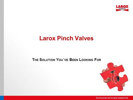 Larox Pinch Valves T HE S OLUTION Y OU ´ VE B EEN L OOKING F OR.