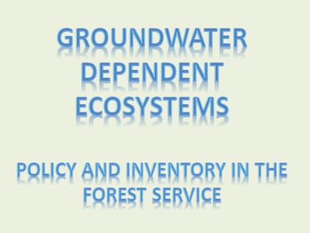 Groundwater Program Goals Maintain ground-water quantity and quality for human use while maintaining ecosystem integrity on NFS lands.