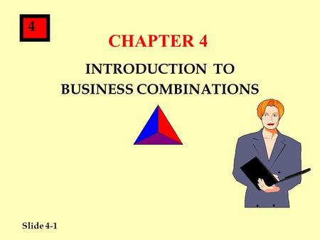 Slide 4-1 4 CHAPTER 4 INTRODUCTION TO BUSINESS COMBINATIONS.