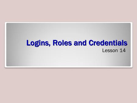 Logins, Roles and Credentials Lesson 14. Skills Matrix.