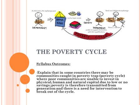 THE POVERTY CYCLE Syllabus Outcomes: Explain that in some countries there may be communities caught in poverty trap (poverty cycle) where poor communities.