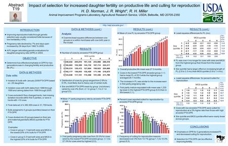 Impact of selection for increased daughter fertility on productive life and culling for reproduction H. D. Norman, J. R. Wright*, R. H. Miller Animal Improvement.
