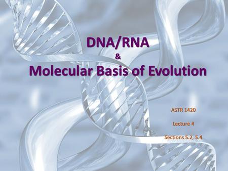 DNA/RNA & Molecular Basis of Evolution ASTR 1420 Lecture 4 Sections 5.2, 5.4.