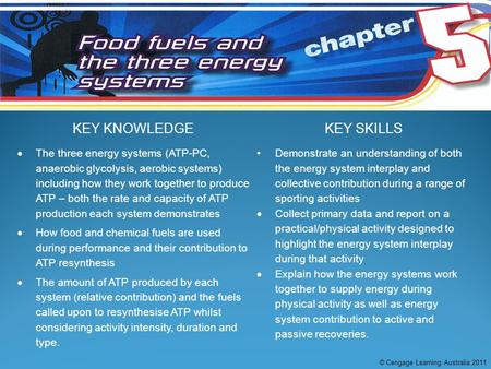 KEY KNOWLEDGEKEY SKILLS  The three energy systems (ATP-PC, anaerobic glycolysis, aerobic systems) including how they work together to produce ATP – both.