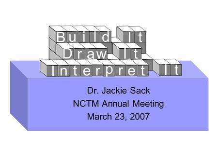 Dr. Jackie Sack NCTM Annual Meeting March 23, 2007 B u ild I t D raw It I n t er p r e t It.