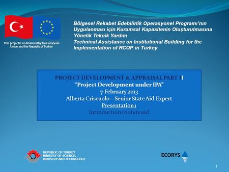 This project is co-financed by the European Union and the Republic of Turkey REPUBLIC OF TURKEY MINISTRY OF SCIENCE, INDUSTRY AND TECHNOLOGY 1 Bölgesel.