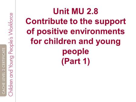 Unit MU 2.8 Contribute to the support of positive environments for children and young people (Part 1)