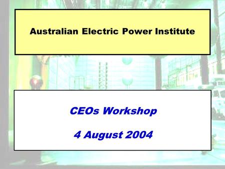 Australian Electric Power Institute CEOs Workshop 4 August 2004.