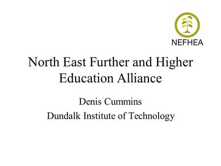 North East Further and Higher Education Alliance Denis Cummins Dundalk Institute of Technology.