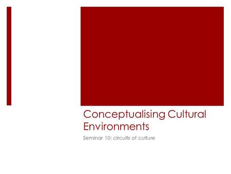Conceptualising Cultural Environments Seminar 10: circuits of culture.