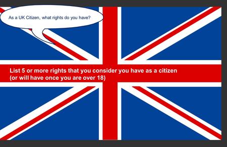Copyright © Politics Teacher Ltd 2010/reviewed 2013 As a UK Citizen, what rights do you have? List 5 or more rights that you consider you have as a citizen.