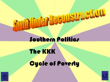 Southern Politics The KKK Cycle of Poverty. New Forces in Southern Politics White Southern Republicans –Some white businessmen were concerned only with.