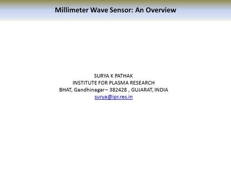 Millimeter Wave Sensor: An Overview