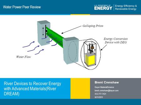 1 | Program Name or Ancillary Texteere.energy.gov Water Power Peer Review River Devices to Recover Energy with Advanced Materials(River DREAM) Brent Crenshaw.