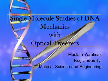 Single Molecule Studies of DNA Mechanics with Optical Tweezers Mustafa Yorulmaz Koç University, Material Science and Engineering.
