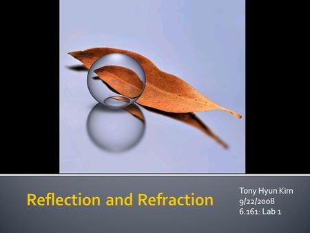 Tony Hyun Kim 9/22/2008 6.161: Lab 1.  Geometric reflection and refraction, Snell’s law ▪ (Experiment 1.6)  Polarization dependent reflectivity, R ▪