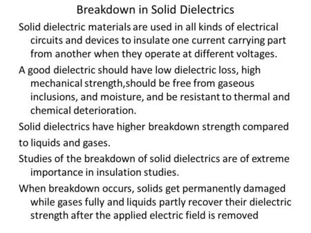 Breakdown in Solid Dielectrics