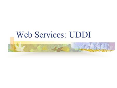 Web Services: UDDI. What is UDDI? UDDI = The Universal Description, Discovery, and Integration A central element of the group of standards that comprise.