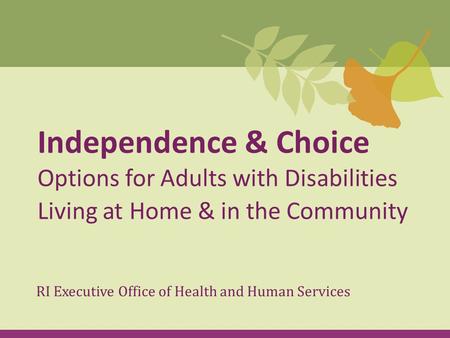 Independence & Choice Options for Adults with Disabilities Living at Home & in the Community RI Executive Office of Health and Human Services.