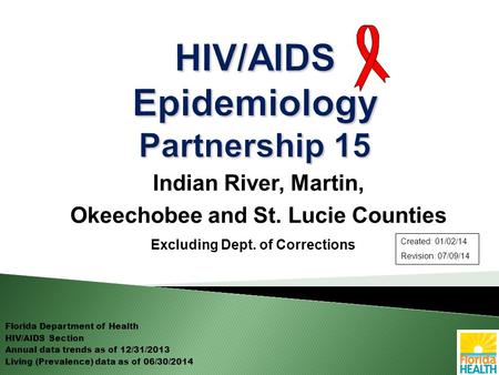 Indian River, Martin, Okeechobee and St. Lucie Counties Excluding Dept. of Corrections Florida Department of Health HIV/AIDS Section Annual data trends.