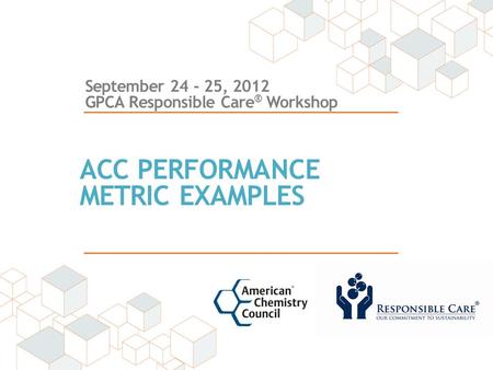 September 24 - 25, 2012 GPCA Responsible Care ® Workshop ACC PERFORMANCE METRIC EXAMPLES.