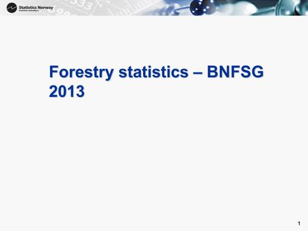 1 Forestry statistics – BNFSG 2013 1. Forestry statistics - resources Statistics Norway is main producer of forestry statistics 3 persons work on this.